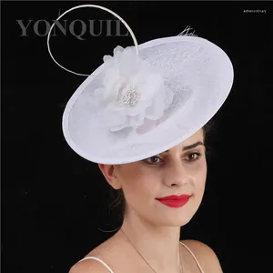 Grand chapeau en maille bleu Royal pour femmes, couvre-chef à fleurs, voile fantaisie, accessoires de décoration, bandeau