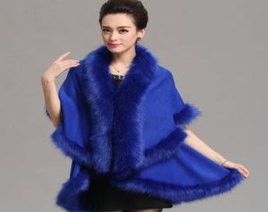 Bleu royal fausse fourrure haussement d'épaules Cape étole Wrap châle hiver automne mariée bal soirée concours fête élégant taille régulière femmes boléro Fa3911187