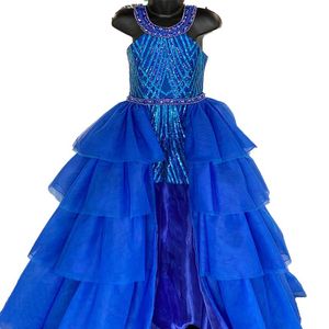 Royal-Blue Girl Pageant Dress Jumpsuit 2023 Volants Overskirt Cristaux Sequin Kid Romper Little Miss Anniversaire Fête Formelle Cocktai229K