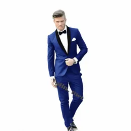 Royal Blue Groom Tuxedos Charcoal Best Men Shawl Black Collar Padrino de boda Hombres Trajes de boda Novio Q5Yp #