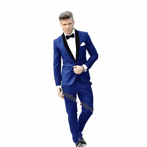 Tuxedos de marié bleu royal charbon de bois meilleurs hommes châle col noir Groomsman hommes costumes de mariage marié Q5Yp #