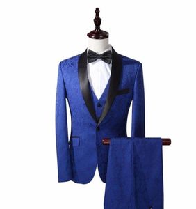 Royal Blue Groom Tuxedos Homme costume Peak Lapel Groomsmen One Buttons Tuxedos Custom Made Man Suit Blazers JacketPan7374667