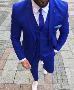 Tuxedos de marié bleu royal, revers cranté, robe de mariée pour hommes, excellente veste pour homme, costume 3 pièces (veste + pantalon + gilet + cravate) 1765