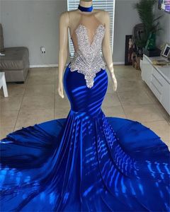 Royal Blue Halter Sliver Crystal Beading Prom Dresses Mermaid Elegante jurk voor verjaardagsfeest