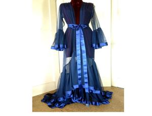 Bleu Royal longue femmes Robe de nuit peignoir Tulle pyjamas fête de mariée mariée Robes de demoiselle d'honneur chemises de nuit Lingeries cadeaux de mariage See2707387