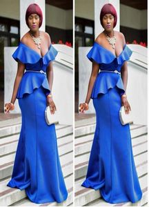 Royal Blue Low Cut Prom -jurken plus size peplum zeemeermin avondjurken Zuid -Afrikaanse vrouwen cocktailparty jurk op maat gemaakte moeder7275215