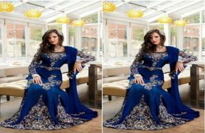 Blue de luxe Royal Crystal Robes de bal arabe musulman avec applique en dentelle Abaya Dubai Kaftan Long plus robes de soirée formelles 9046955