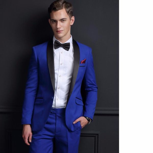 Tuxedos de mariage bleu royal pour hommes, revers châle noir, coupe ajustée, smoking de marié, meilleure robe populaire pour hommes, dîner d'affaires/costume Darty (veste + pantalon + cravate) 9