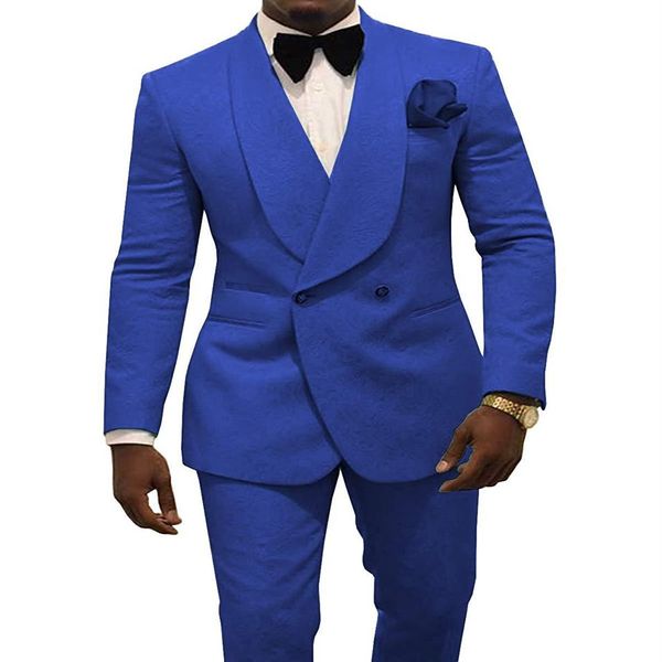 Royal Blue Men Wedding Tuxedos Gaufrage Groom Tuxedos Mode Hommes Blazer 2 Pièce Costume De Bal Dîner Veste Custom MadeJacket Pants278R