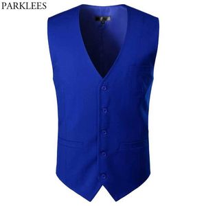 Bleu Royal Hommes Robe Costume Gilet Marque Sans Manches Gilets Gilet Hommes Formelle D'affaires De Mariage Gilets Mâle Gilet Homme 210522