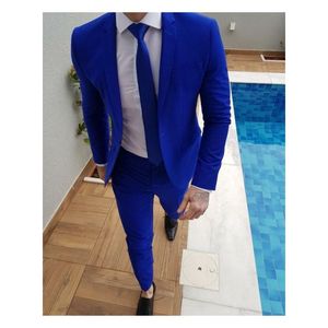 Costume de soirée bleu royal pour hommes costume élégant dîner smoking mariage smokings costume de bal (veste + pantalon + cravate)
