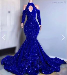 Royal Blue Mermaid Prom avondjurken Glitter lovertjes lover