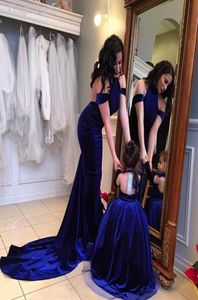 Robes mère fille bleu royal robe de bal filles robe de concours de fête détachable manches longues velours hiver robe de fille de fleur pour9829826