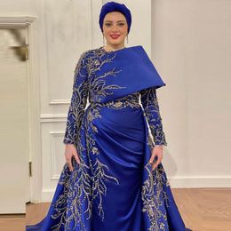 Koningsblauw Moslim Avondjurken Mor Kralen Applicaties Formele Gown Afneembare Trein Satijn Vestidos De Fiesta 326 326