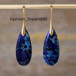 Bleu Royal Pierre Naturelle Mer Sedient Jasper Femme Chunky Teardrop Femmes Huggie Boucles D'oreilles Gem Pierre Bijoux