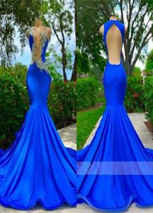 Royal Blue O Neck Long Prom -jurken voor zwarte meisjes 2023 Appliques Verjaardagsfeestje Jurk Mermaid avondjurken Robe de Ball Gall GW6563273
