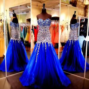 Royal Blue Party Jurken Beaded Prom Avondjurken Mermaid Sweetheart Crystals Formele avondjurken Custom Made Long Prom Jurken HY0636