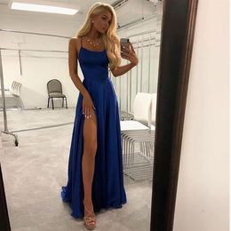 Royal Blue Prom Dress Long Side Split Pageant Robe de soirée formelle Custom A Line Cocktail Party Gowns2622