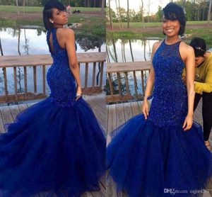 Royal Blue Prom Dresses 2020 Nieuwe Back Mermaid Harde Beadings Avond Party Jurken Indian Black Girl Dress Vestido de Festa voor Dames Special