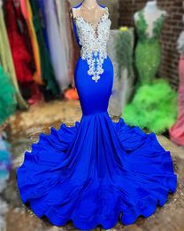 Royal Blue Prom -jurken kralen appliques verjaardagsfeestje jurk zeemeermin avondje slijtage gewaad de ball 326