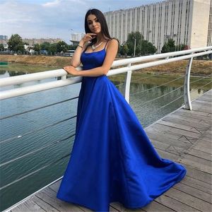 Royal Blue Prom Dresses Long 2023 Sexy Criss Cross Backless A-Line Avond Feestjurken voor vrouwen Robe de Soiree Custom