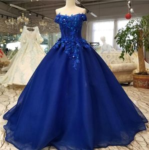 Royal Blue Prom Dresses Off Shoulder Lace Pailletten Applicaties Tule Lace Up Crystal Prachtige Avondjurk Formele Party Wear