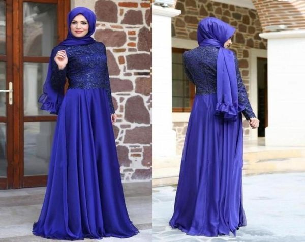 Vestidos de fiesta azul real con manga larga sexy longitud de encaje de bodas musulmanas vestidos de fiesta de fiesta de fiesta dubai kaftan ch7590734