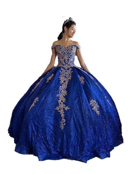 Vestido De Quinceañera Azul Real 2023 Glitter Sparkle Fuera Del Hombro Vestido De Quinceañera Corsé Dulce 16 Fiesta De Cumpleaños Vestidos De 15 Anos Encaje Especial Charro Mexicano