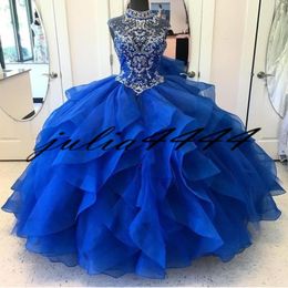 Vestidos de quinceanera azul real 2019 Modest Masquerade Ball Dresses Beads Sweet 16 Princess Pageant Dress para niñas Cumpleaños C6599011