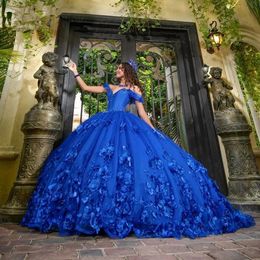 Royal Blue Quinceanera Robes papillon Appliques Perles Hors Épaule à lacets corset bal Sweet 16 Robe Robe De 15 Anos