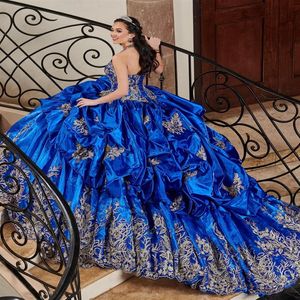 Robes de Quinceanera bleu royal avec appliques de dentelle licou cou doux 16 robe robe de 15 anos bal robes de bal346W