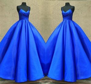 Royal Blue Satin Ball Town Trouwjurken Plooien Ruched Spaghetti V-nek Cupcake Feestjurk voor Bruid Bruidsjurken Dames Vestidos de