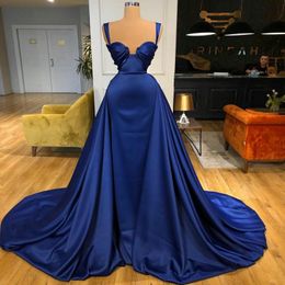 Royal Blue Satin Prom Dresses With Sweetheart A Line Plooien Goedkope Avondjurken Plus Size Ruched Red Carpet Celebrity Feestjurk Vestidos