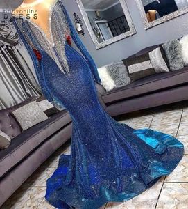 Royal Blue Lades Prom Party -jurken met glanzende kwastjes Lange Sleeevs Mermaid avondjurken formele kleding op maat gemaakt 3405791