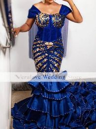 Royal Blue Pailletten Prom Kleider Für Frauen 2022 Empfang Kleid Off Schulter Meerjungfrau Abendkleider vestidos de noche