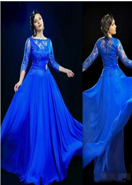 Robes de soirée transparentes bleu royal avec 3 4 manches longues fête formelle longues robes de bal, plus la taille robe grande taille occasion spéciale Dres7917703