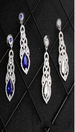 Royal Blue Silver 2020 Shining Crystals Bridal Oorrings Strass Long Drop Earring For Women Bridal Jewelry Wedding Gift voor BR6033970