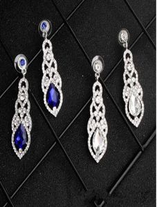 Pendientes nupciales con cristales brillantes de plata azul real 2020, pendientes de gota largos con diamantes de imitación para mujer, joyería nupcial, regalo de boda para Br1483270