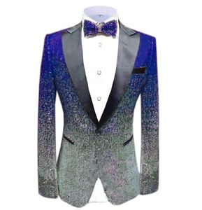 Costume pour hommes, bleu Royal, argent, veste à la mode, Blazer, fête de bal, dîner, smoking, veste de Performance pour scène de mariage, Costume brillant