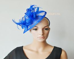 Koningsblauwe Sinamay fascinatorhoed voor bruiloft Kentucky Derby Ascot races5402042