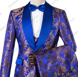 Royal Blue Slim Fit Custom Made Mens Suits 2019 Bruiloft Pakken voor Bruidegom Tuxedos Drie stukken GroomsMen Past Regular Big Maten X0608