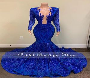 Royal Blue Sparkly Sequins Mermaid Prom Dress 2022 voor zwarte meisjes Aso Ebi Party Dress African Evening Jurken Formal Robe de Bal 047081719