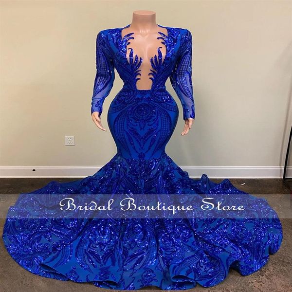 Royal Blue Sparkly Paillettes Sirène Robe De Bal 2022 Pour Les Filles Noires Aso Ebi Robe De Soirée Robes De Soirée Africaines Robe De Bal Formelle 04294o