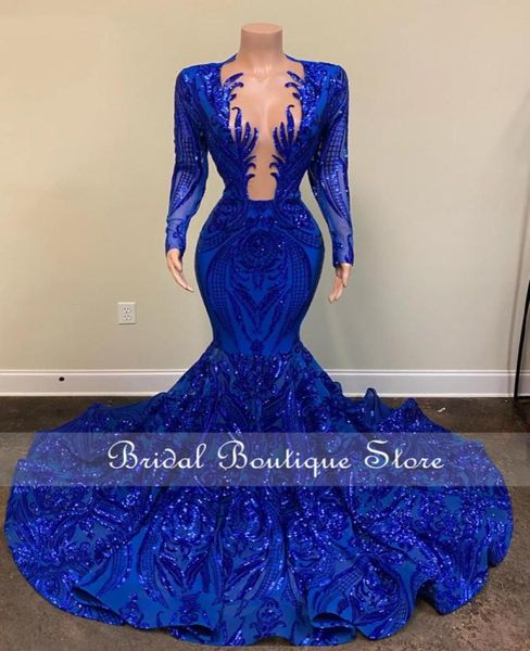 Robe de bal sirène bleu royal à paillettes scintillantes 2022 pour filles noires Aso Ebi Robe de soirée robes de soirée africaines Robe De Bal formelle 048434776