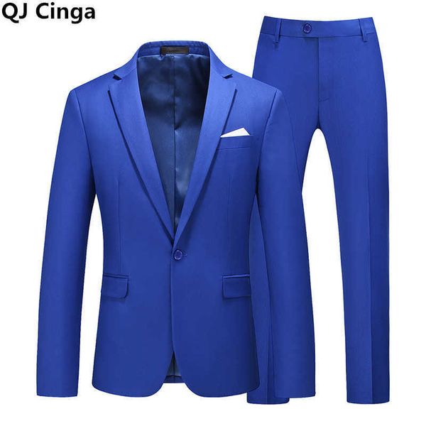 Costume bleu royal 2 pièces ensembles pour hommes robe de soirée de mariage Blazer manteau et pantalon grande taille S-6XL noir blanc jaune gris X0909