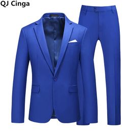 Royal Blue Suit 2 piezas Sets for Mens Wedding Vestido formal Agrupo y pantalones de talla grande S-6XL Negro Blanco Amarillo Gris240416