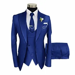 Costume bleu royal pour hommes mariage Dr marié smoking ensemble 3 pièces veste pantalon gilet formel élégant hommes costume personnalisé j17Q #