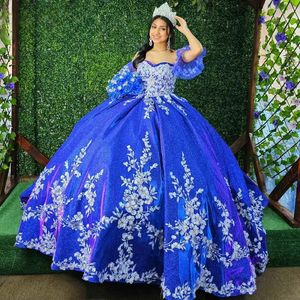 Royal Blue Sweetheart Quinceanera -jurken Sparkly Floral Appliques Lace Corset Prom Ball Jurk Sweet 16 15 Robe