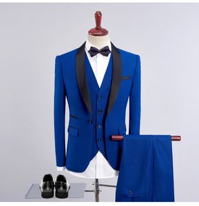 Bleu Royal smokings marié mariage hommes costumes smoking costumes de fumer pour hommes hommes veste pantalon cravate gilet 004