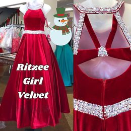 Royal Blue Velvet Girl Pageant Dress 2023 Ballgown Dark Red Long Tiny Young Miss Pageant Jurk kleine kinderen baby peuter tienerkristallen kralen ab stenen bordeaux